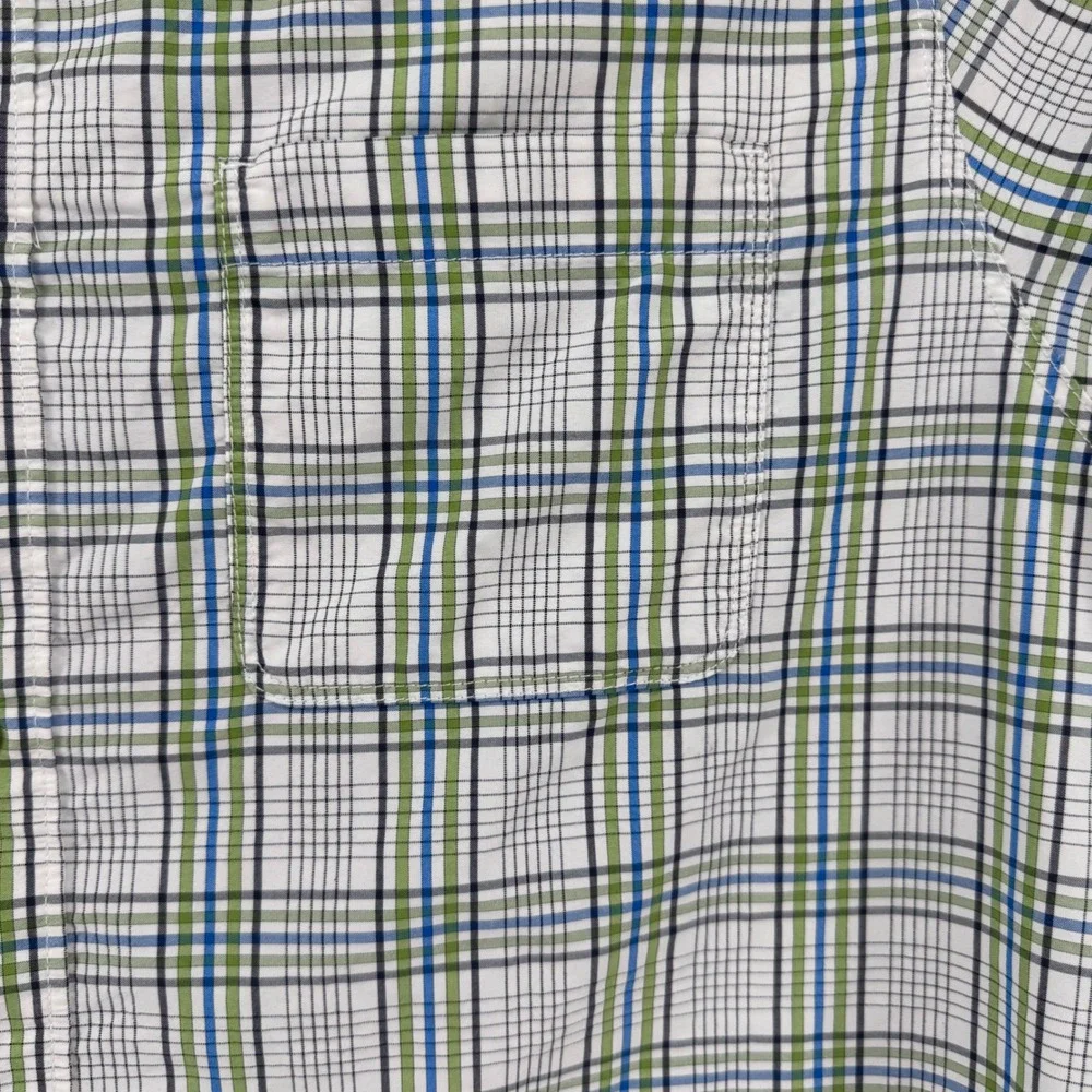 The North Face Men XL Plaid Short Sleeve Button Up Shirt Blue Green Hiking Trail